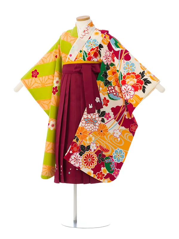 卒園袴 HAP7814 HGQ7814 ｸﾘｰﾑ×鶸 |えんじ刺繍