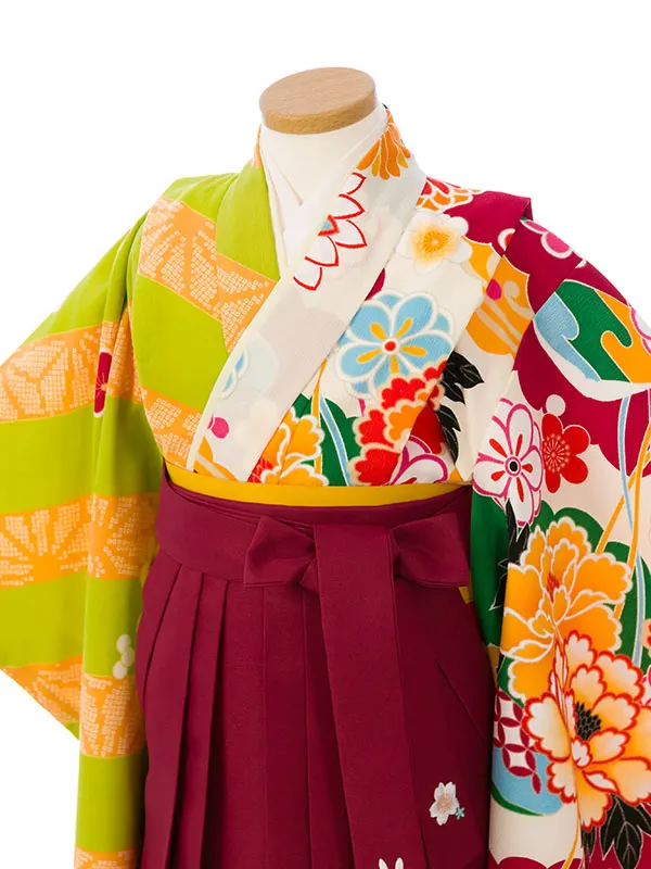 卒園袴 HAP7814 HGQ7814 ｸﾘｰﾑ×鶸 |えんじ刺繍