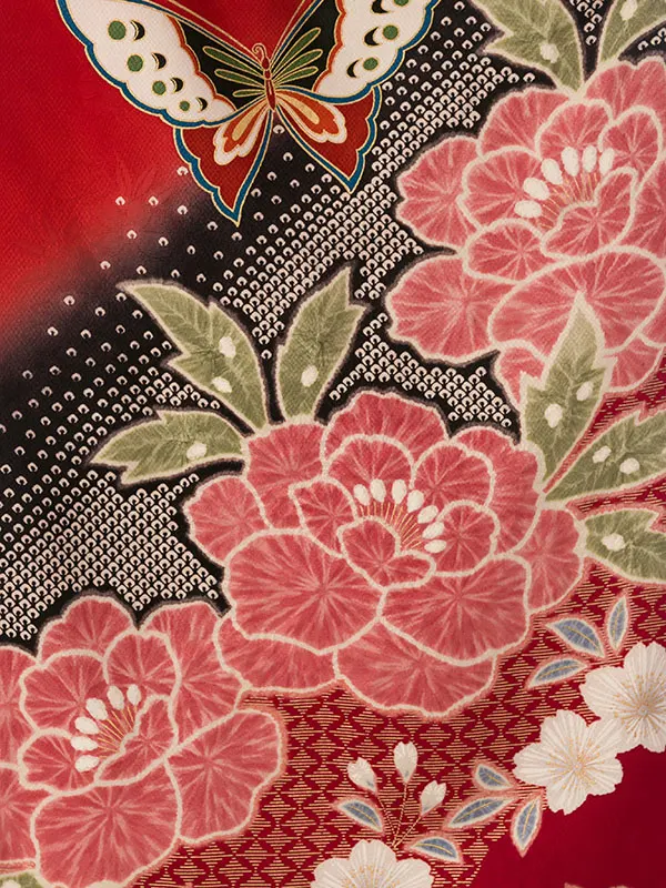 振袖袴 3S465 HDL3465 赤地 絞り柄|黒袴95cm