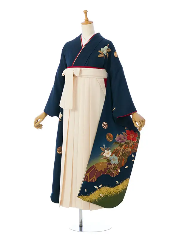 振袖袴 3S846 HDL3846 鉄紺地 桜に鞠|ｱｲﾎﾞﾘｰ91