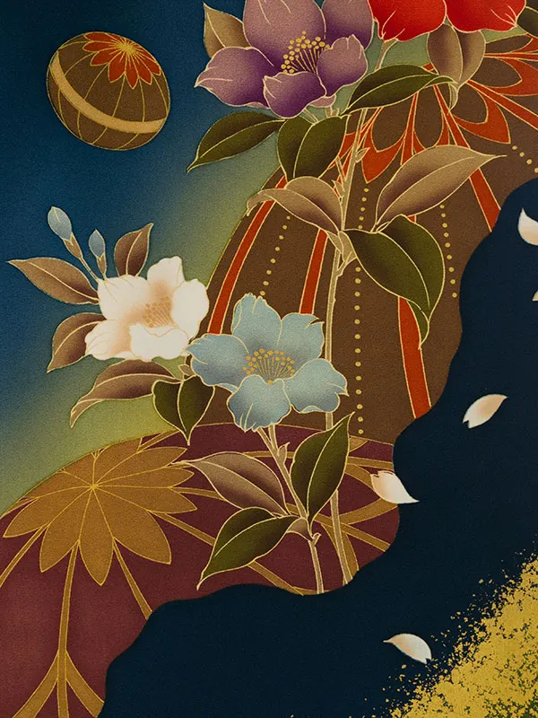 振袖袴 3S846 HDL3846 鉄紺地 桜に鞠|ｱｲﾎﾞﾘｰ91