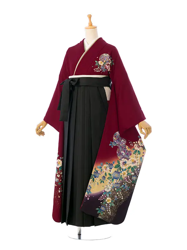 振袖袴 HAC3991 HDL3991 えんじ赤 裾紫辻が花|黒 95