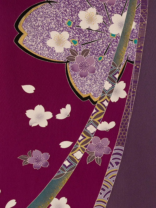 振袖袴 4S306 HDL4306 濃赤紫 熨斗に桜紋 |黒91cm