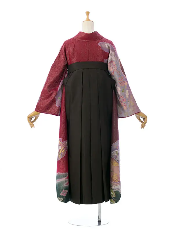 振袖袴 4S579 HDL4579 ﾜｲﾝﾗﾒ 道長に桜葵|ﾁｬｺｰﾙ91