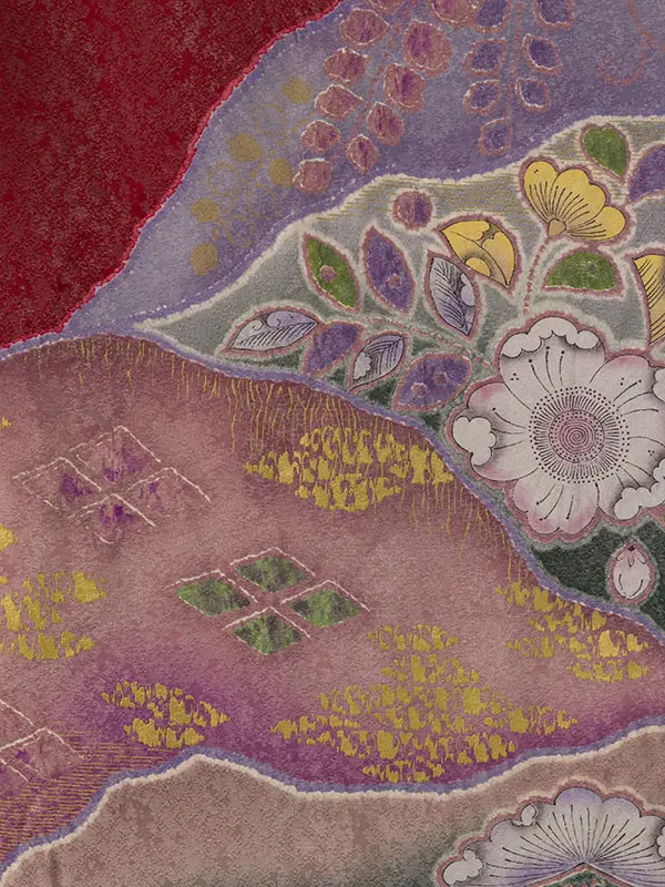 振袖袴 4S579 HDL4579 ﾜｲﾝﾗﾒ 道長に桜葵|ﾁｬｺｰﾙ91