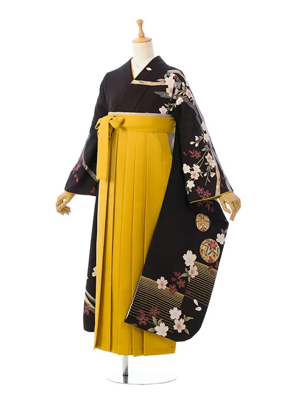 振袖袴 4S658_HDL4658 こげ茶 桜 手まり|からし95