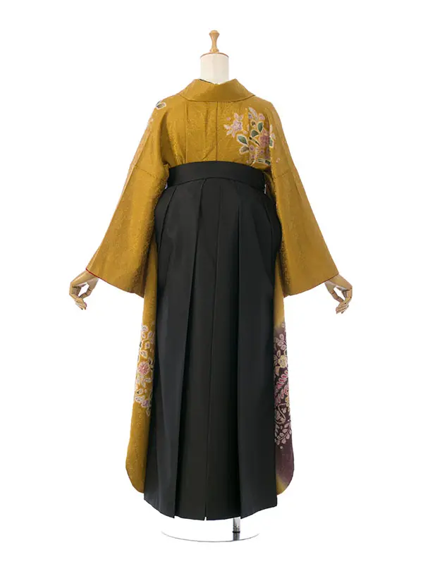 振袖袴 4S670 HDL4670 金茶ﾗﾒ織 辻が花|黒99cm