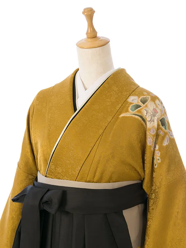 振袖袴 4S670 HDL4670 金茶ﾗﾒ織 辻が花|黒99cm