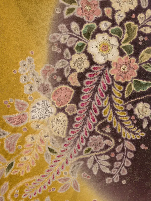 振袖袴 4S670 HDL4670 金茶ﾗﾒ織 辻が花|黒99cm