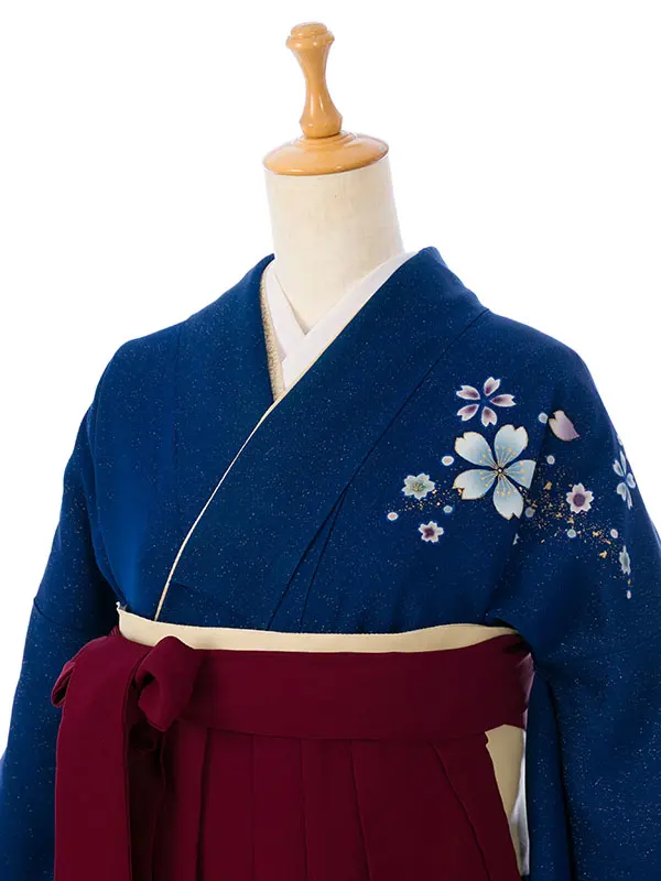 振袖袴 4S785 HDL4785 紺ﾗﾒ織 黄ぼかし|えんじ桜95