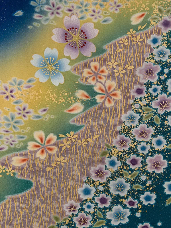 振袖袴 4S785 HDL4785 紺ﾗﾒ織 黄ぼかし|えんじ桜95