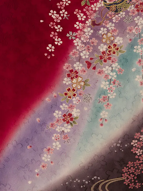 振袖袴 4S882 HDL4882 赤 桜地紋|黒99