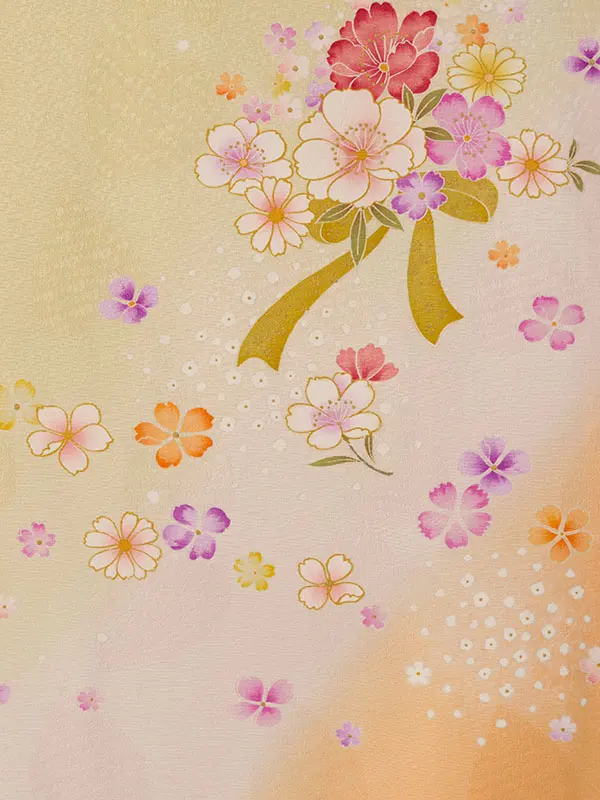 振袖袴 5S174 HDL5174 薄黄色 花にﾘﾎﾞﾝ|ｸﾞﾘｰﾝ桜95