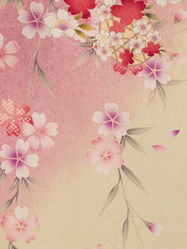 振袖袴 5S373 H058-26-4 ﾋﾟﾝｸ 裾ｸﾘｰﾑ 桜花籠|ﾜｲﾝ99