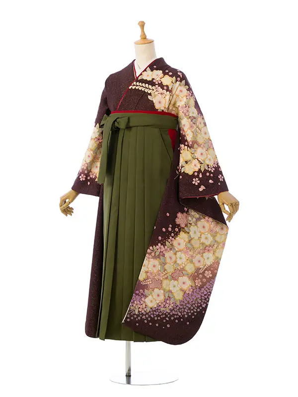 振袖袴 5S378 H135-24-5 こげ茶ﾗﾒ織 辻が花|抹茶91