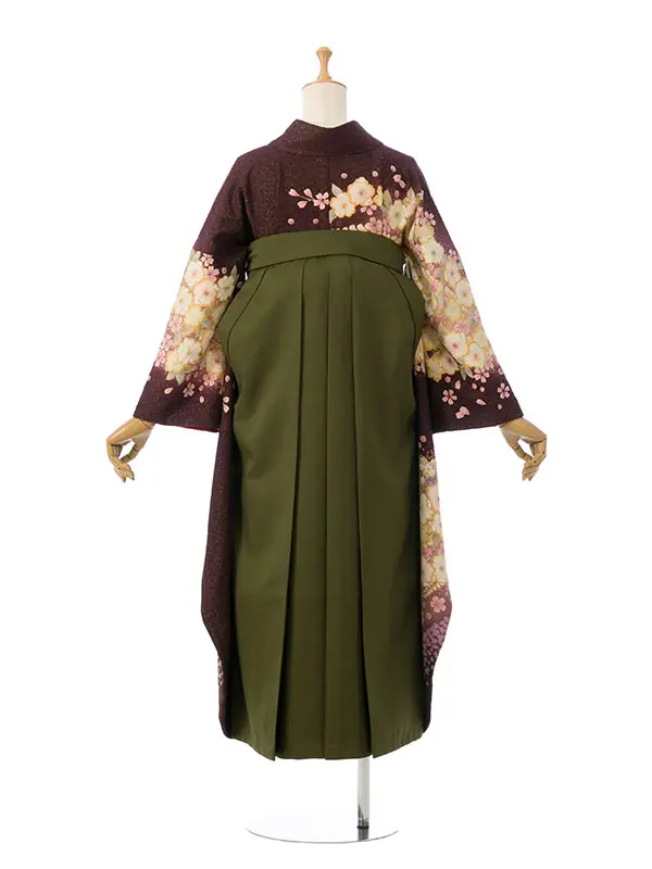 振袖袴 5S378 H135-24-5 こげ茶ﾗﾒ織 辻が花|抹茶91