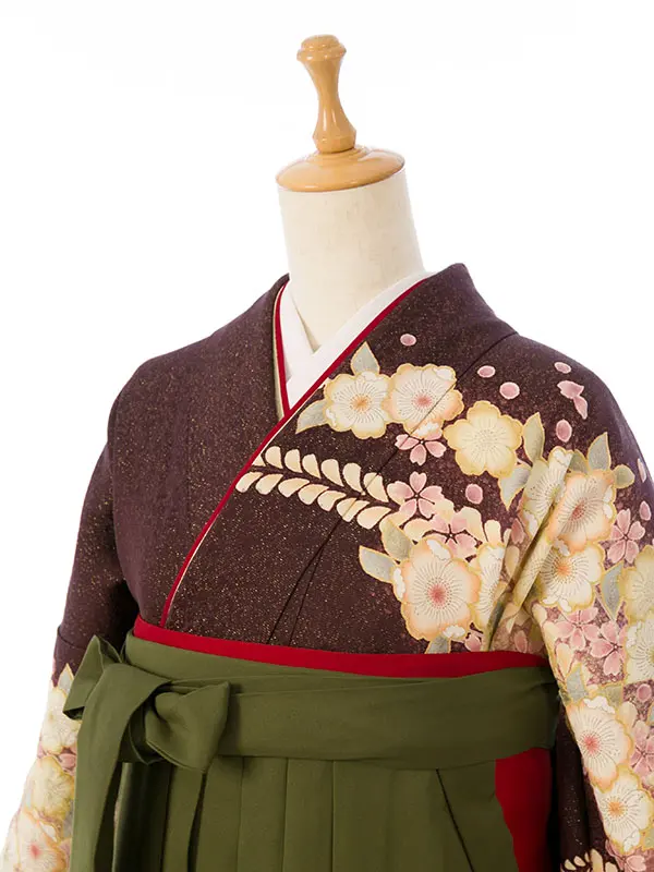 振袖袴 5S378 H135-24-5 こげ茶ﾗﾒ織 辻が花|抹茶91