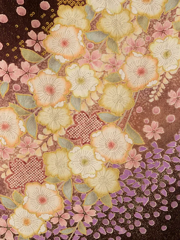 振袖袴 5S378 H135-24-5 こげ茶ﾗﾒ織 辻が花|抹茶91