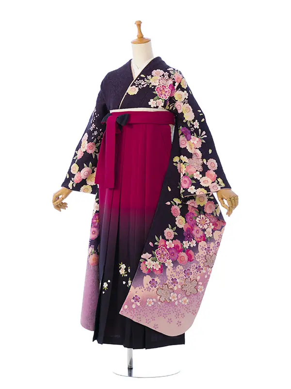 振袖袴 5S560 H012-25-13 紫ﾗﾒ 裾ﾋﾟﾝｸ 桜|赤紫 桜95