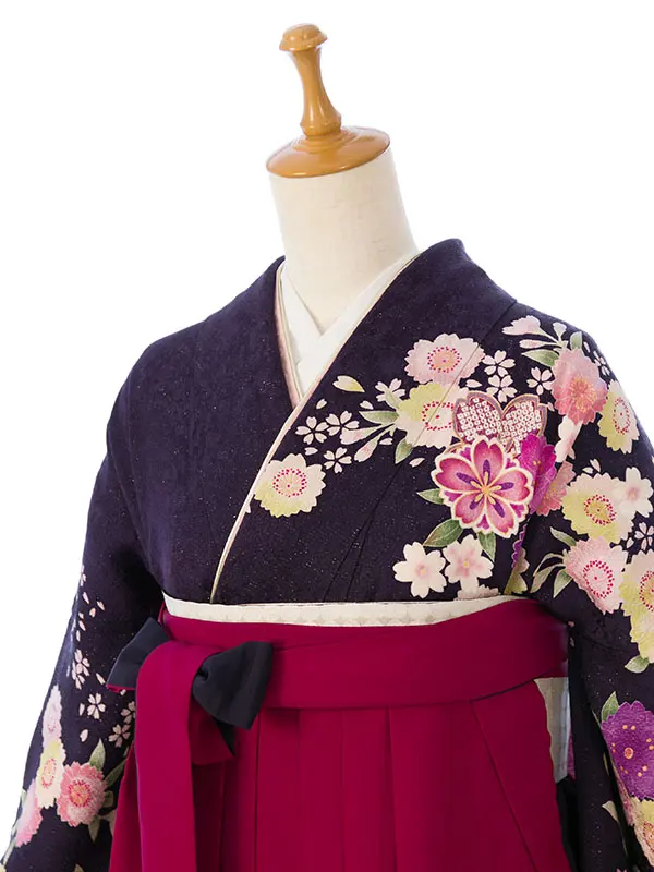 振袖袴 5S560 H012-25-13 紫ﾗﾒ 裾ﾋﾟﾝｸ 桜|赤紫 桜95
