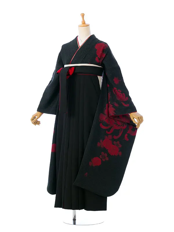 振袖袴 5S568 HDL5568 黒地ﾗﾒ入り 赤の乱菊|黒95