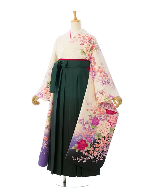 振袖袴 5S640 HDL5640 白地 紫ぼかし 薔薇|ｸﾞﾘｰﾝ99