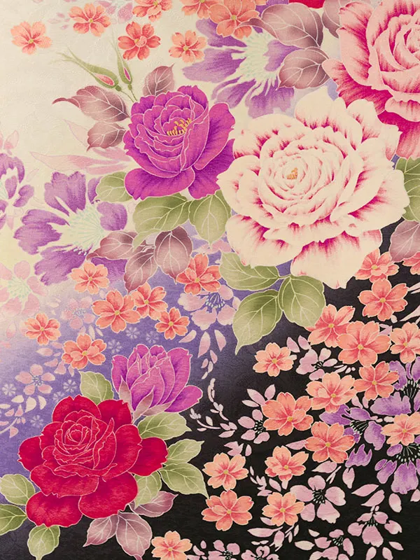 振袖袴 5S640 HDL5640 白地 紫ぼかし 薔薇|ｸﾞﾘｰﾝ99