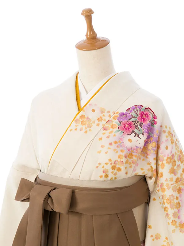 振袖袴 5S779 HDL5779 白/紫染め分け|茶95cm