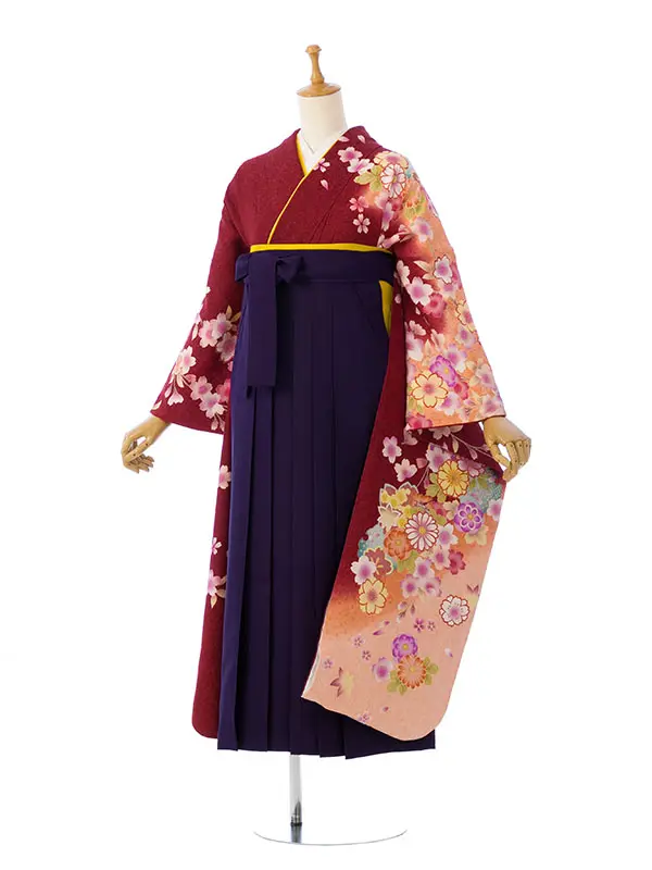 振袖袴 5S783 H150-24-1 赤地 裾ｵﾚﾝｼﾞ ﾗﾒ|紫91