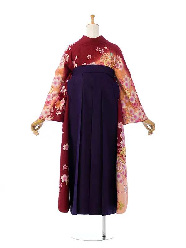 振袖袴 5S783 H150-24-1 赤地 裾ｵﾚﾝｼﾞ ﾗﾒ|紫91