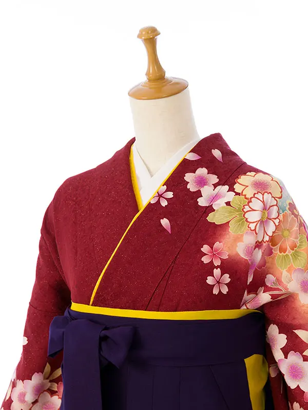 振袖袴 5S783 H150-24-1 赤地 裾ｵﾚﾝｼﾞ ﾗﾒ|紫91