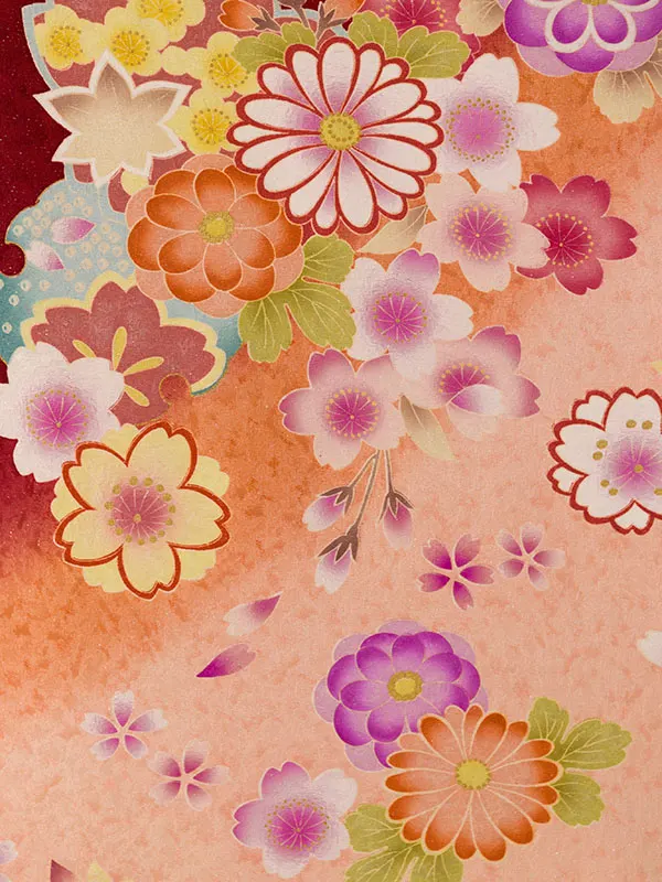 振袖袴 5S783 H150-24-1 赤地 裾ｵﾚﾝｼﾞ ﾗﾒ|紫91