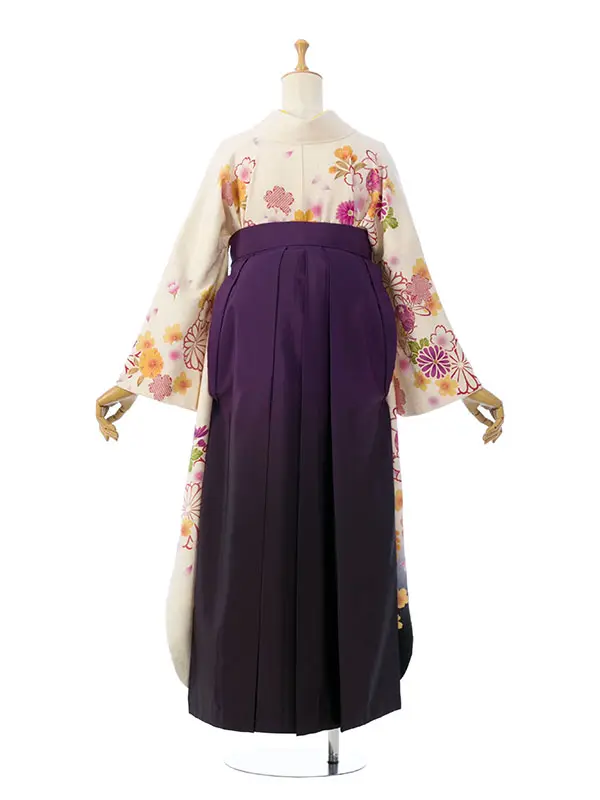 振袖袴 6S112_HDL6112 白地 裾黒 桜菊|紫ぼかし 桜刺繍 95
