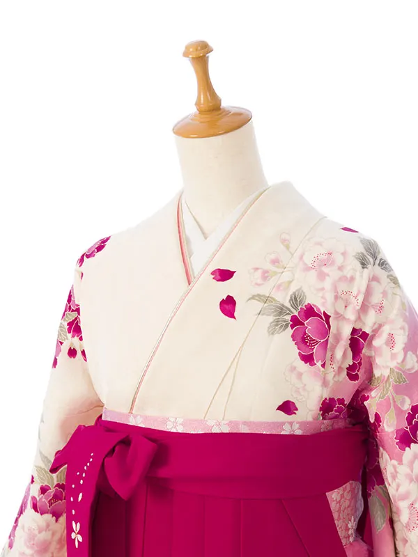 振袖袴 6S272 H66-25-1 白 ﾋﾟﾝｸ縦ぼかし 桜|ﾋﾟﾝｸ95