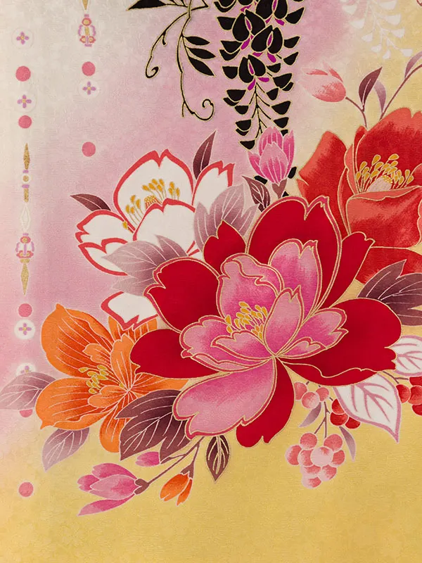 振袖袴 7S049 HDL704 白地 黄色ぼかし 牡丹|茶ｵﾚﾝｼﾞ91