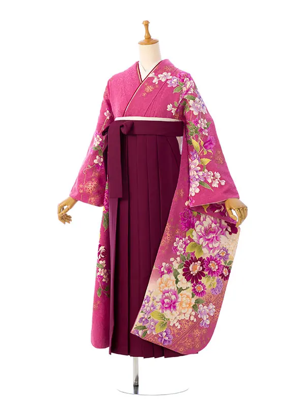 振袖袴 7S149 HDL7149 ﾋﾟﾝｸ地 牡丹 ｽｽﾞﾗﾝ薔薇|えんじ91