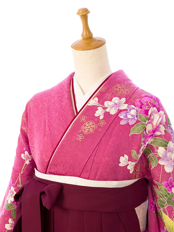 振袖袴 7S149 HDL7149 ﾋﾟﾝｸ地 牡丹 ｽｽﾞﾗﾝ薔薇|えんじ91