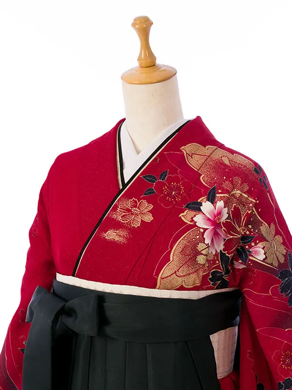 振袖袴 7S237 HDL7237 赤/黒ﾗﾒ織 桜 金彩|ﾓｽｸﾞﾘｰﾝ95