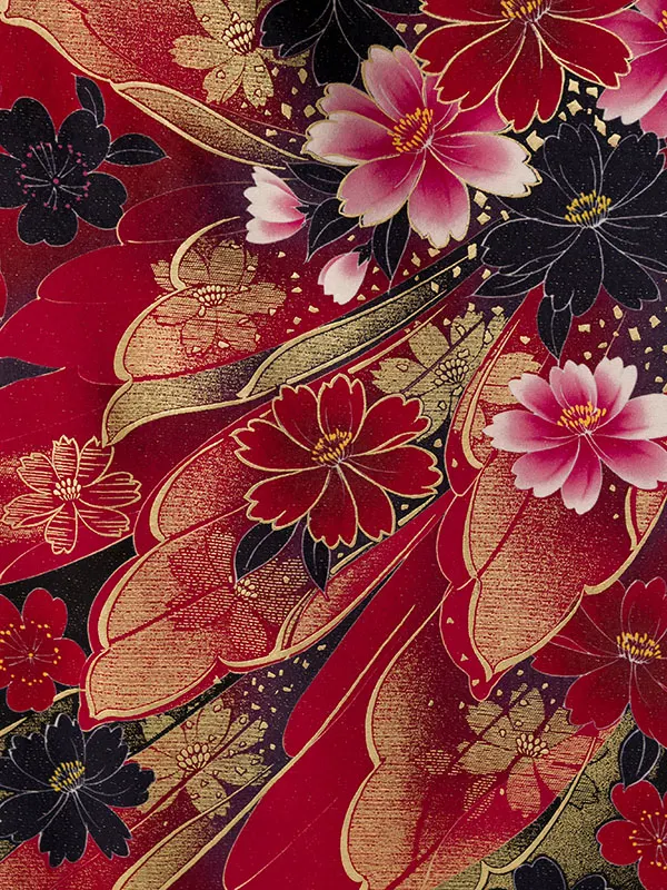 振袖袴 7S237 HDL7237 赤/黒ﾗﾒ織 桜 金彩|ﾓｽｸﾞﾘｰﾝ95