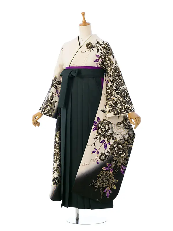 振袖袴 7S441 HDL7441 黒地白ぼかし 金彩 薔薇|ｸﾞﾘｰﾝ95