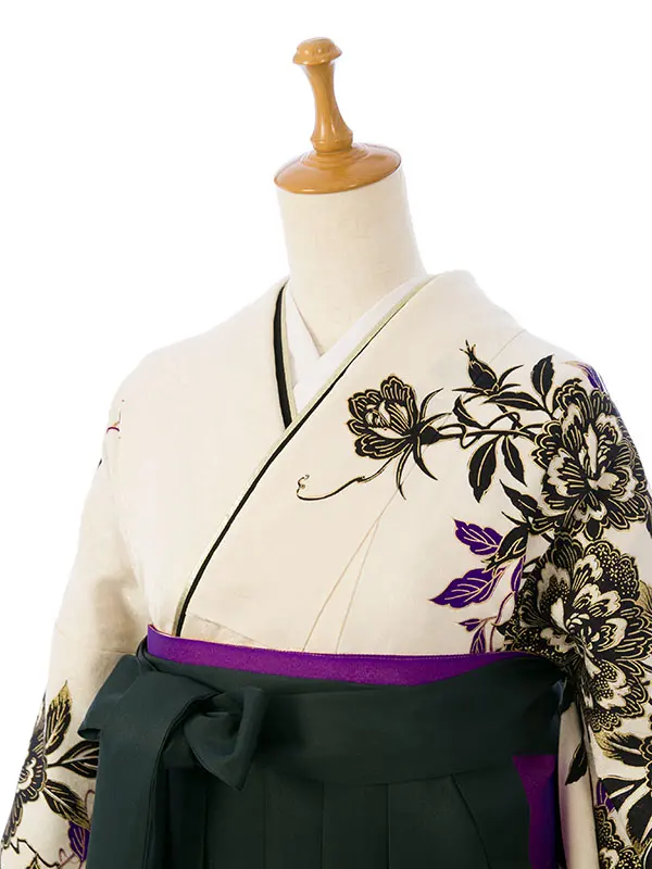 振袖袴 7S441 HDL7441 黒地白ぼかし 金彩 薔薇|ｸﾞﾘｰﾝ95