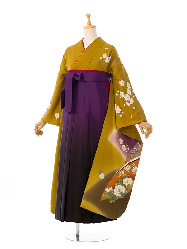 振袖袴 4S236 HDLX790 からし地 牡丹|紫ぼかし95