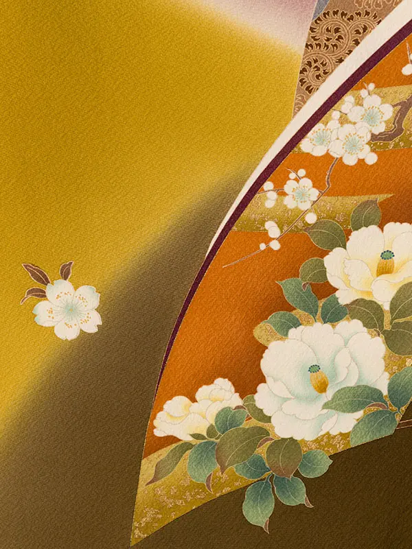 振袖袴 4S236 HDLX790 からし地 牡丹|紫ぼかし95