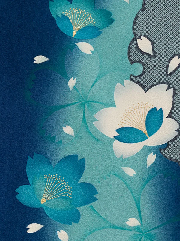 振袖袴 4S764 HDLX939 ﾌﾞﾙ-ぼかし 桜|からし95