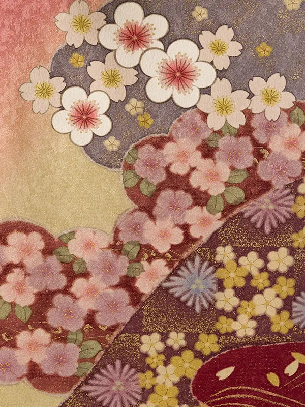 振袖袴 4S769 H149-25-1 ﾋﾟﾝｸ ﾗﾒ織 裾金|えんじ95