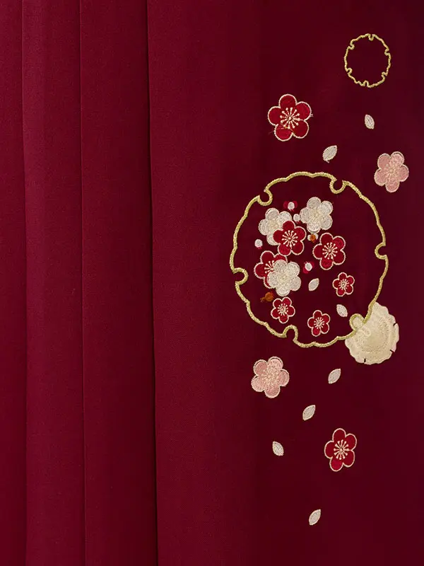 振袖袴 4S769 H149-25-1 ﾋﾟﾝｸ ﾗﾒ織 裾金|えんじ95