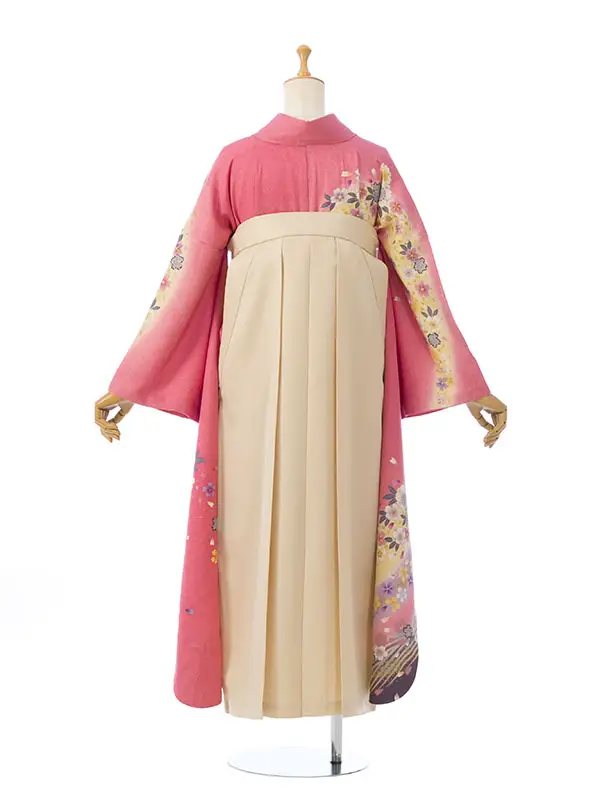 振袖袴 4S966 HDLX998 ﾋﾟﾝｸ 桜 流水 裾紫|ｱｲﾎﾞﾘｰ95