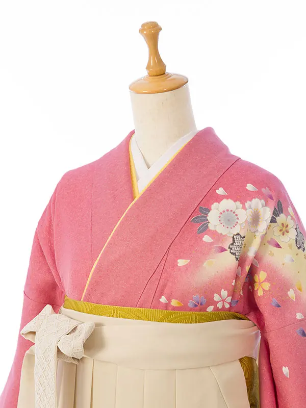 振袖袴 4S966 HDLX998 ﾋﾟﾝｸ 桜 流水 裾紫|ｱｲﾎﾞﾘｰ95