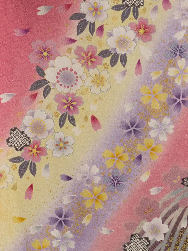 振袖袴 4S966 HDLX998 ﾋﾟﾝｸ 桜 流水 裾紫|ｱｲﾎﾞﾘｰ95