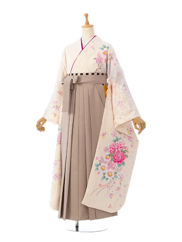 振袖袴 5S403 HDLY082 白地/薔薇ﾌﾞｰｹ |ﾓｶ99cm